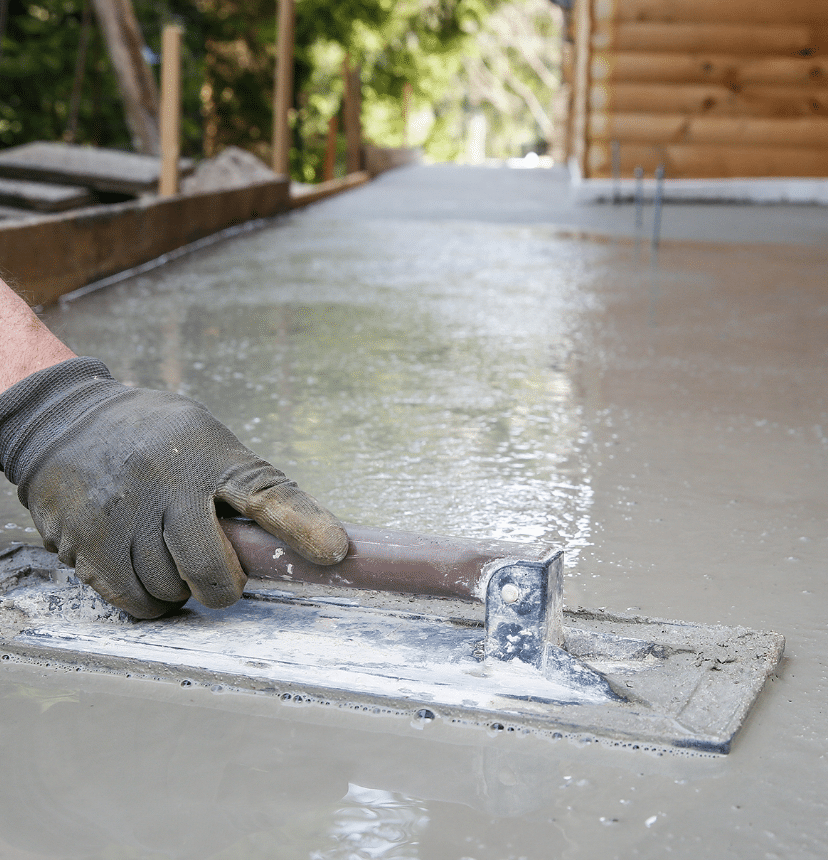 Liquid screed being levelled. Flow Screed Services.